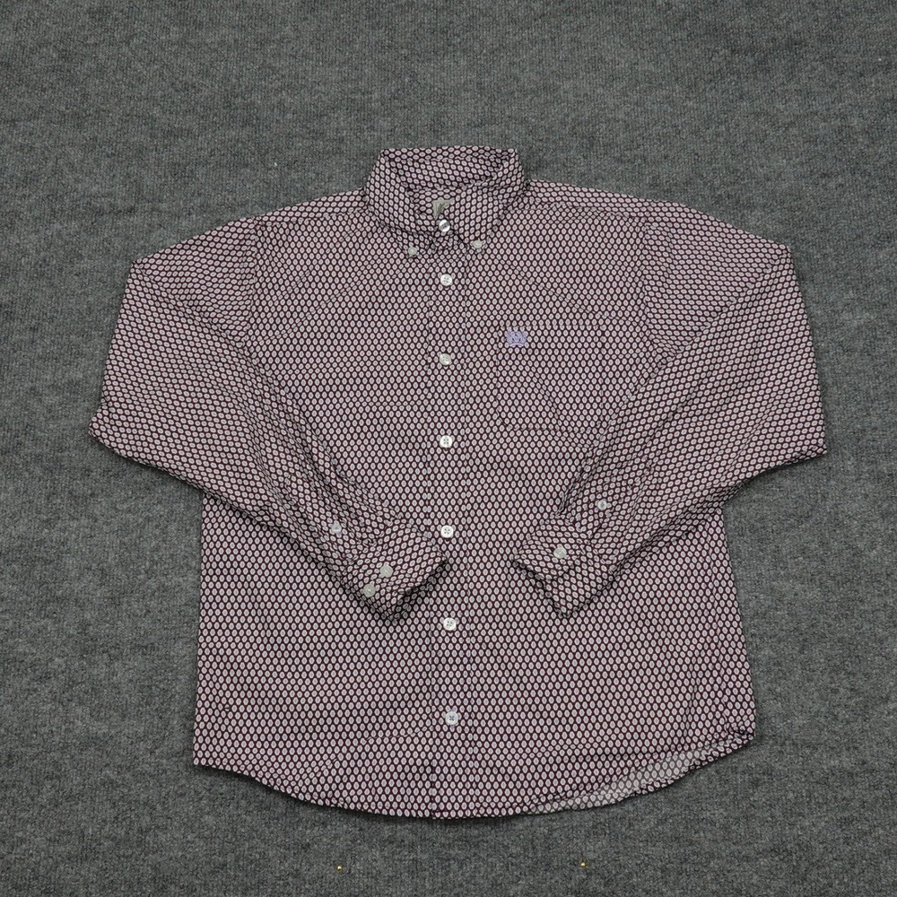 Cinch Shirt Boys L 12 Burgundy Geometric Print Long Sleeve Button Down Western